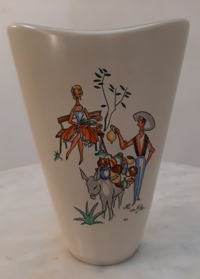 Ceramic Vase with Mediterranean Scene by Hans Welling for Ruscha, 1950s-HPX-787212