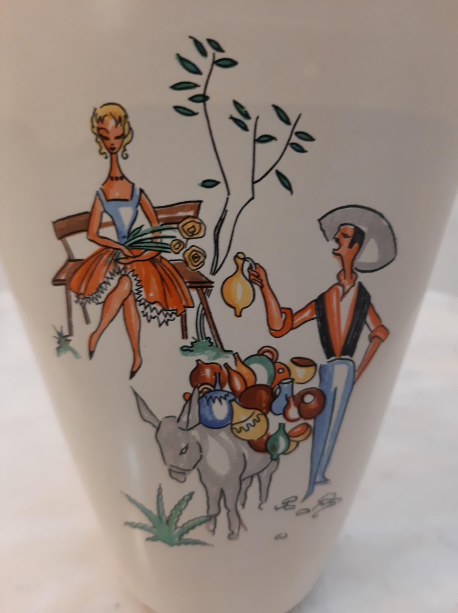 Ceramic Vase with Mediterranean Scene by Hans Welling for Ruscha, 1950s