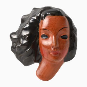 Ceramic Wall Mask by Adolf Prischl for Goldscheider, 1940s-IXK-1786491