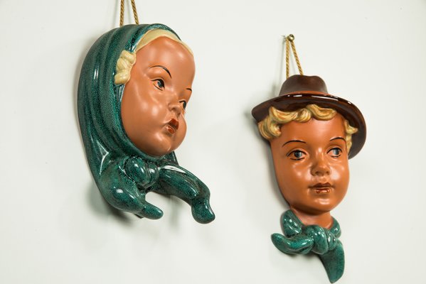 Ceramic Wall Masks, 1950s, Set of 2-SPD-555050