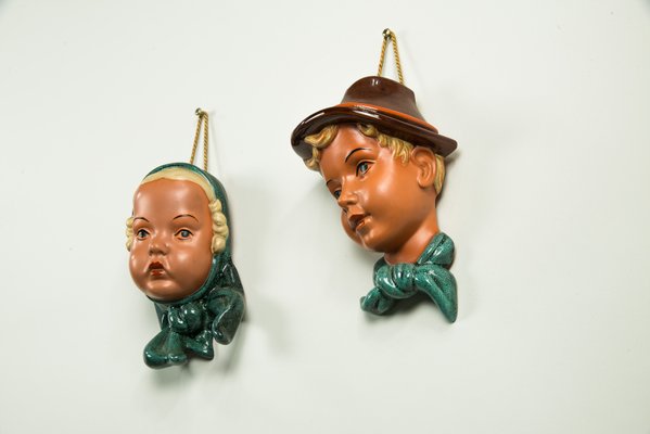 Ceramic Wall Masks, 1950s, Set of 2-SPD-555050