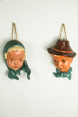 Ceramic Wall Masks, 1950s, Set of 2-SPD-555050