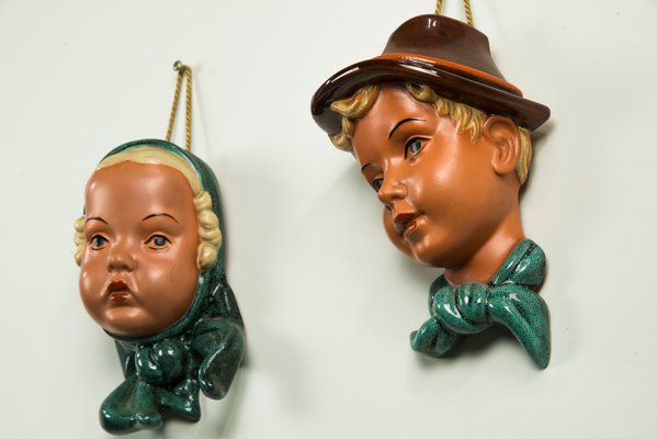 Ceramic Wall Masks, 1950s, Set of 2-SPD-555050