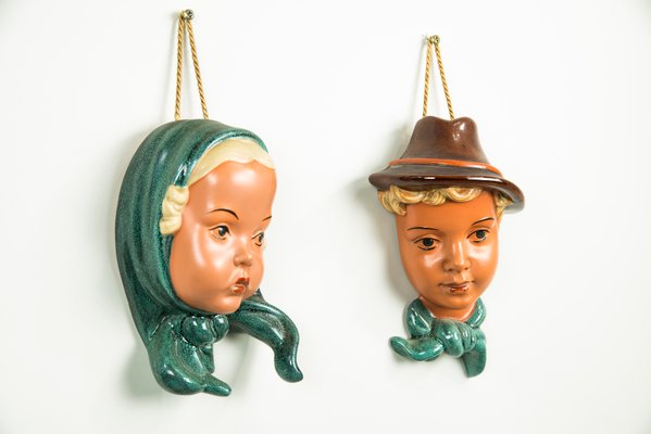 Ceramic Wall Masks, 1950s, Set of 2-SPD-555050