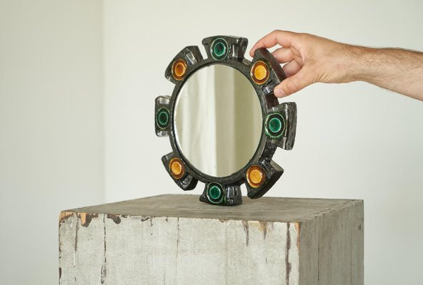 Ceramic Wall Mirror from Atelier Berlemont, Belgium, 1940s-FEW-2024185