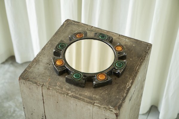 Ceramic Wall Mirror from Atelier Berlemont, Belgium, 1940s-FEW-2024185