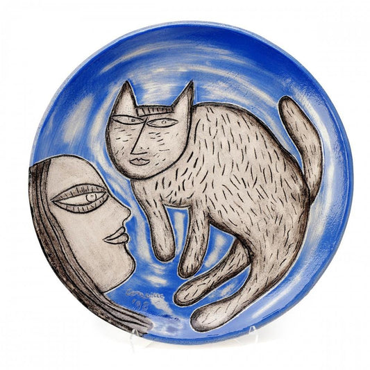 Ceramic Woman and Cat Dish by Corneille