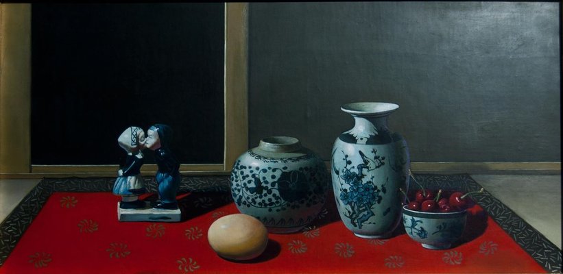 Ceramics, Cherries and Egg - Original Oil on Canvas by Zhang Wei Guang - 2000s 2000s-ZCI-756162