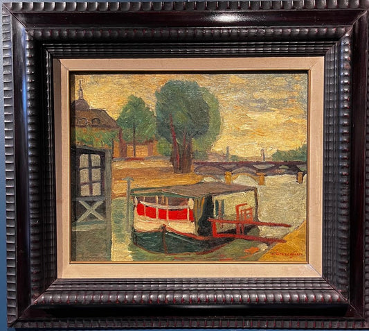 Cesare Breviglieri, The Seine in Paris, Oil Painting, 1930s, Framed