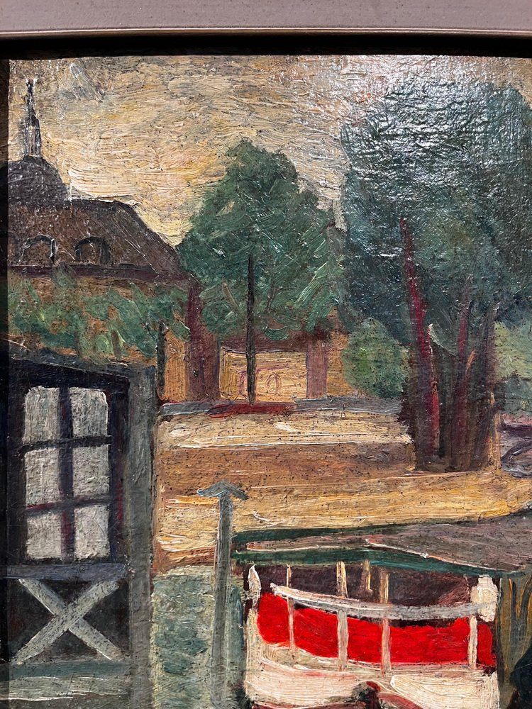 Cesare Breviglieri, The Seine in Paris, Oil Painting, 1930s, Framed