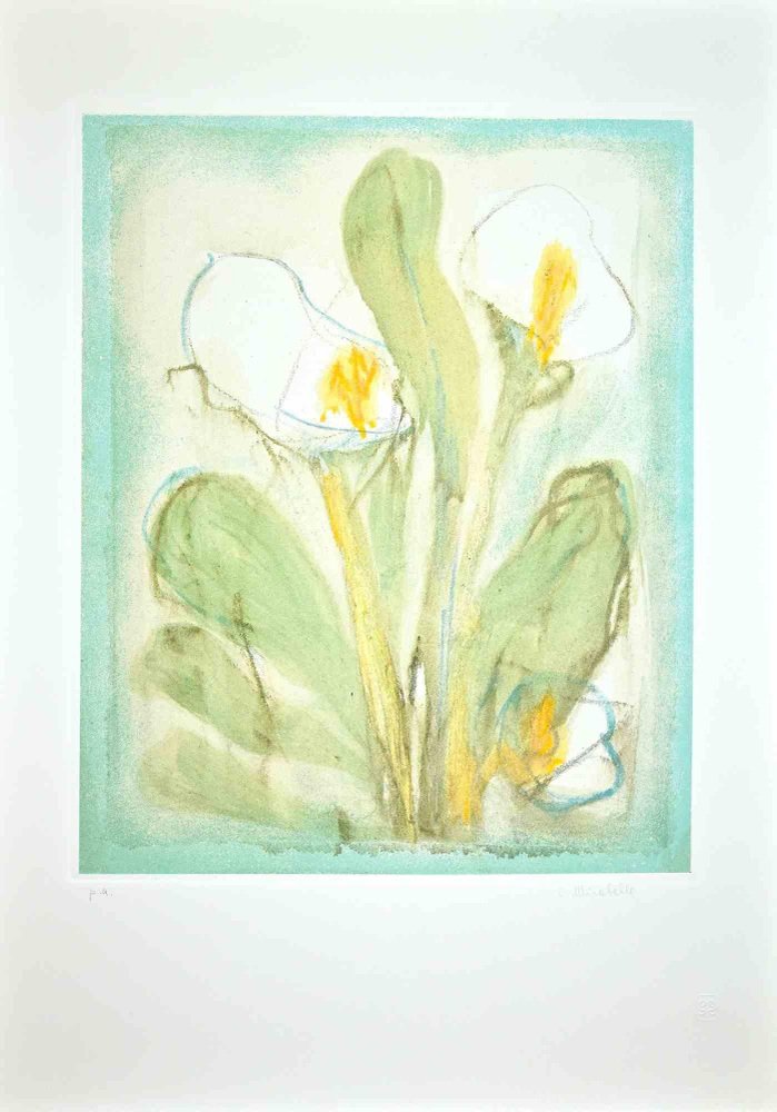 Cesare Mirabella, The Calla Lilies, Etching by Cesare Mirabella, 20th Century