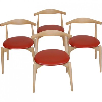 CH-20 Chairs in Beech and Red Leather by Hans Wegner, Set of 4-MTD-2028742