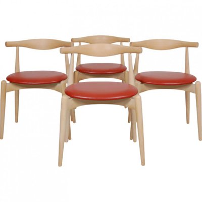 CH-20 Chairs in Beech and Red Leather by Hans Wegner, Set of 4-MTD-2028742