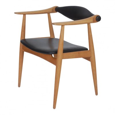 CH-34 Oak and Black Leather Chair by Hans J. Wegner for Carl Hansen & Søn-MTD-1400485