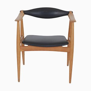 CH-34 Oak and Black Leather Chair by Hans J. Wegner for Carl Hansen & Søn-MTD-1400485