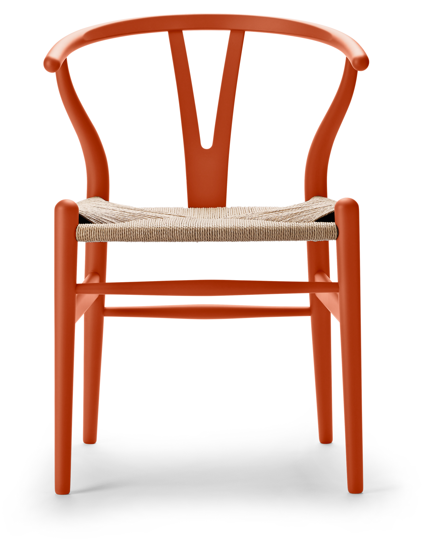 CH24 Wishbone Chair - Beech, Soft Orange Red, Natural Paper Cord