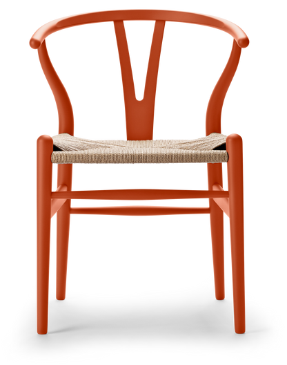 CH24 Wishbone Chair - Beech, Soft Orange Red, Natural Paper Cord
