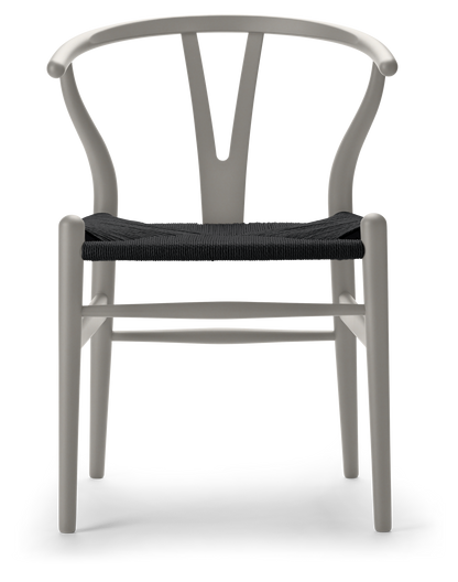 CH24 Wishbone Chair - Beech, Soft Silver Gray, Black Paper Cord