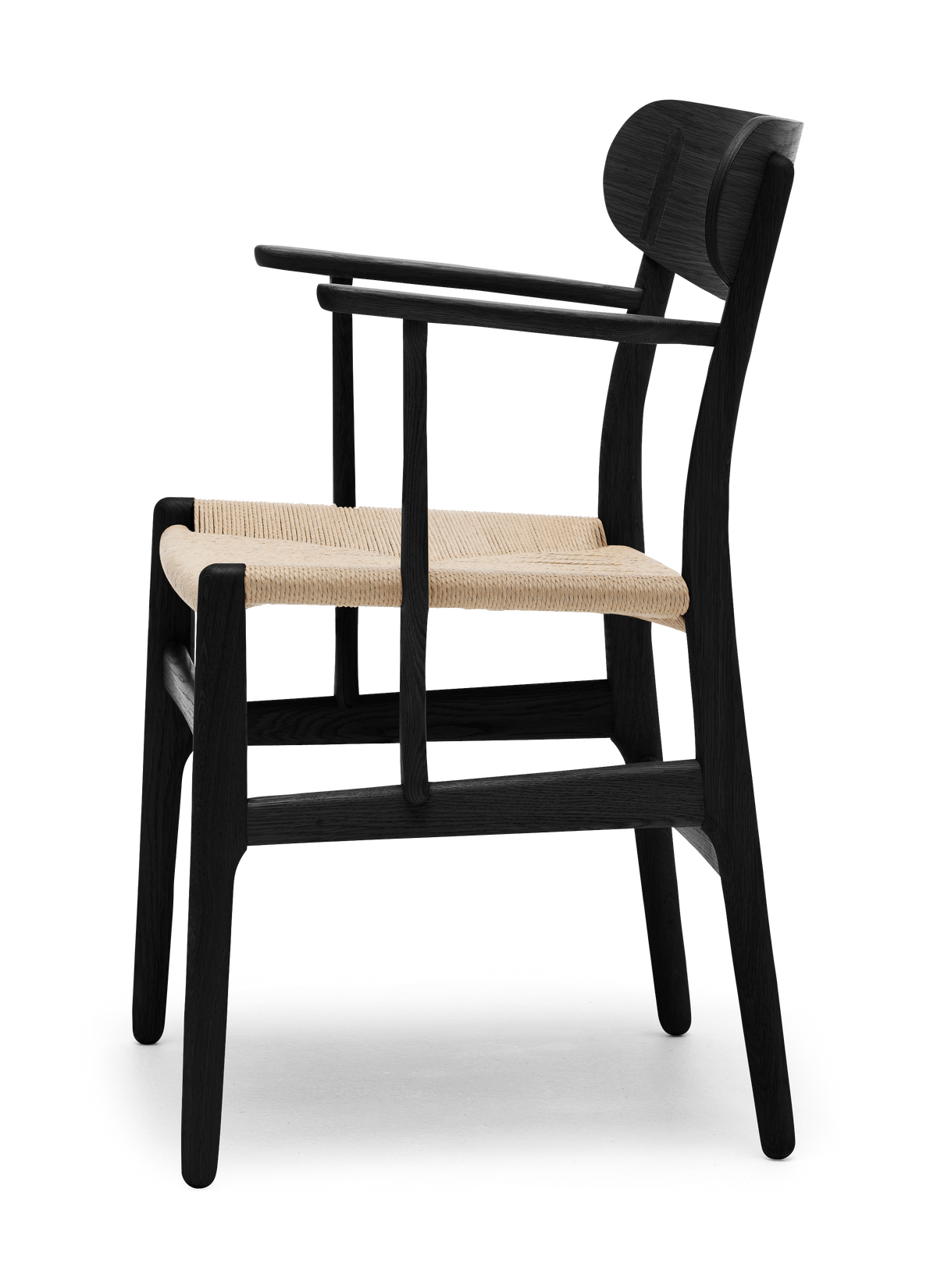 CH26 Dining Chair - Oak Painted Black Natural Paper Cord Side