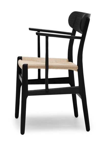 CH26 Dining Chair - Oak Painted Black Natural Paper Cord Side