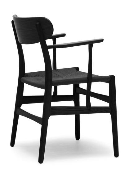 CH26 Dining Chair - Oak Painted Black Black Paper Cord Back