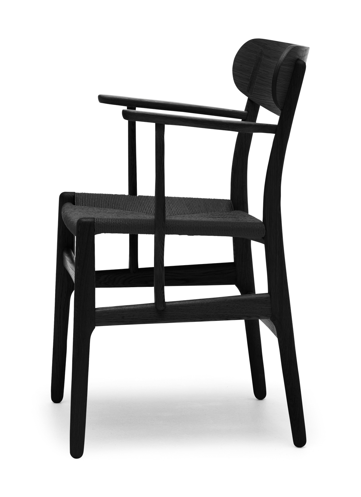 CH26 Dining Chair - Oak Painted Black Black Paper Cord Side