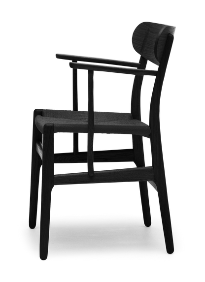 CH26 Dining Chair - Oak Painted Black Black Paper Cord Side