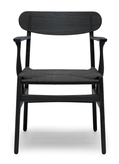 CH26 Dining Chair - Oak Painted Black Black Paper Cord