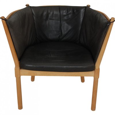 Chair in Black Aniline Leather by Børge Mogensen, 1970s-MTD-2028739