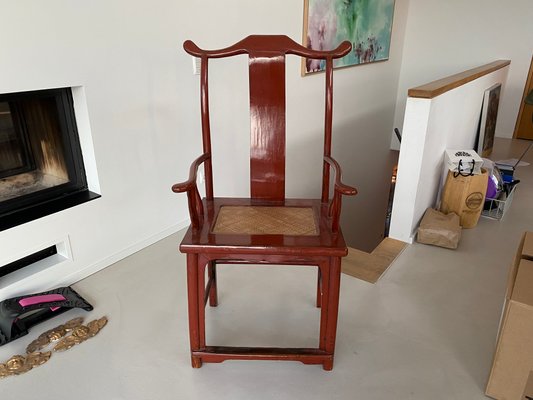 Chair in Ming Chinese style with High Backrest and Red Lacquer-JO-1285385