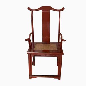 Chair in Ming Chinese style with High Backrest and Red Lacquer-JO-1285385