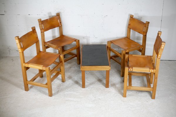 Chairs and Coffee Table from Maison Regain, France, 1970s, Set of 5-MAO-1080858