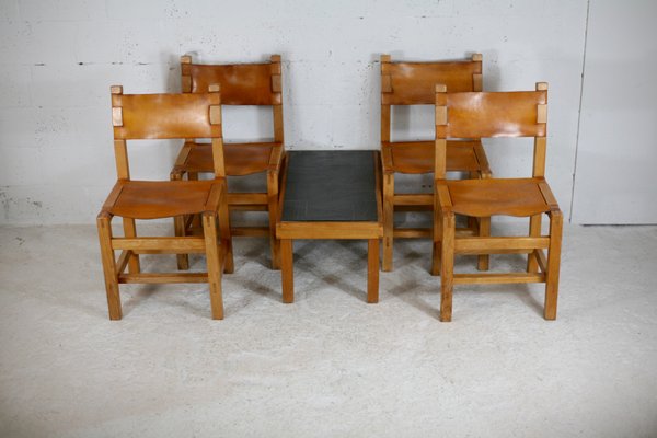 Chairs and Coffee Table from Maison Regain, France, 1970s, Set of 5-MAO-1080858