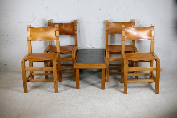 Chairs and Coffee Table from Maison Regain, France, 1970s, Set of 5-MAO-1080858