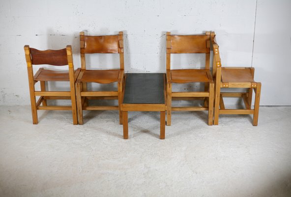 Chairs and Coffee Table from Maison Regain, France, 1970s, Set of 5-MAO-1080858