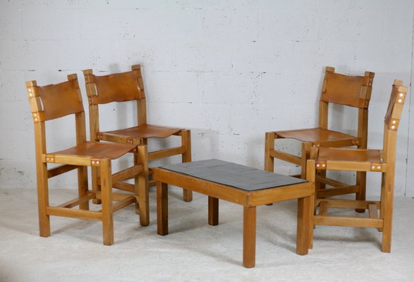 Chairs and Coffee Table from Maison Regain, France, 1970s, Set of 5-MAO-1080858