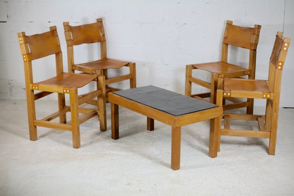 Chairs and Coffee Table from Maison Regain, France, 1970s, Set of 5-MAO-1080858