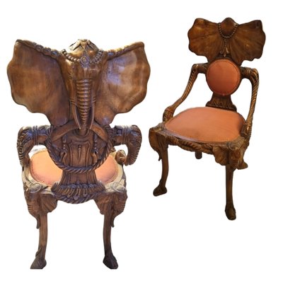 Chairs Elephant Sculptures in Tropical Wood, Set of 2-TCS-1745991