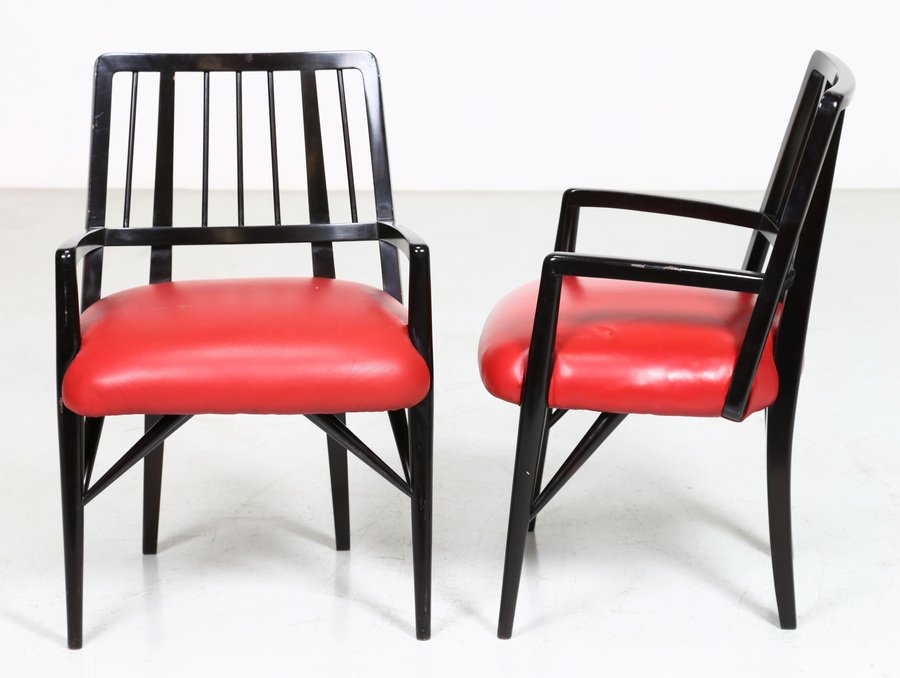 Chairs in Black Lacquered Wood by Paul Laszlo, 1950s, Set of 4