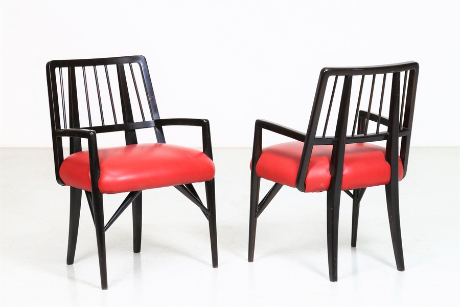 Chairs in Black Lacquered Wood by Paul Laszlo, 1950s, Set of 4