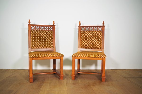 Chairs in Carved and Turned Wood with Velvet Seating, 1970s, Set of 2-KNM-1253913