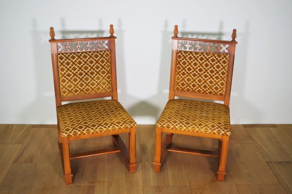 Chairs in Carved and Turned Wood with Velvet Seating, 1970s, Set of 2-KNM-1253913