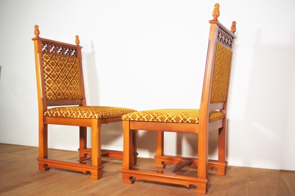 Chairs in Carved and Turned Wood with Velvet Seating, 1970s, Set of 2-KNM-1253913