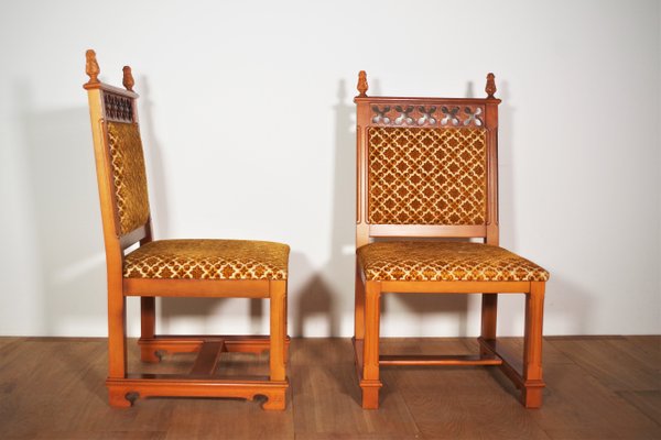 Chairs in Carved and Turned Wood with Velvet Seating, 1970s, Set of 2-KNM-1253913