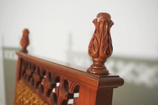 Chairs in Carved and Turned Wood with Velvet Seating, 1970s, Set of 2-KNM-1253913