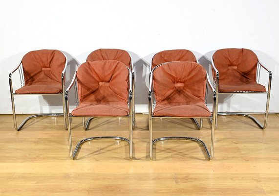 Chairs in Chromed Metal by Gastone Rinaldi for Rima, 1970s, Set of 6-RVK-1800250