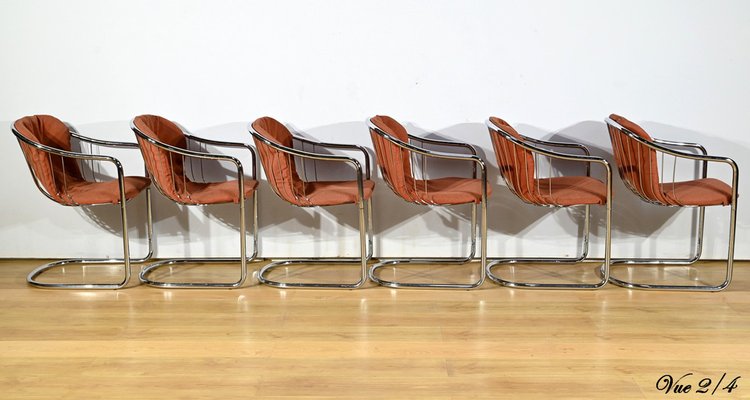 Chairs in Chromed Metal by Gastone Rinaldi for Rima, 1970s, Set of 6-RVK-1800250