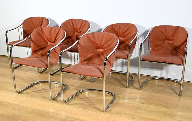 Chairs in Chromed Metal by Gastone Rinaldi for Rima, 1970s, Set of 6-RVK-1800250