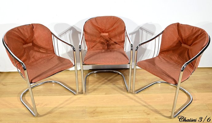 Chairs in Chromed Metal by Gastone Rinaldi for Rima, 1970s, Set of 6-RVK-1800250