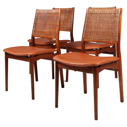 Chairs in Oak and Cane by Helge Sibast, 1960s, Set of 4